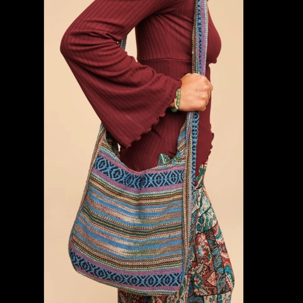 Blue Rainbow Thread Jacquard Slouchy Purse